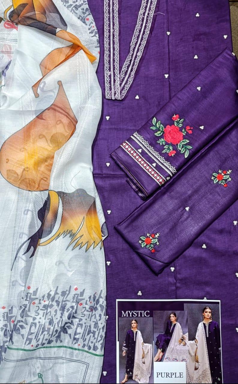 Embroidered Lawn Suit Purple for Women Wedding Party - Image 3