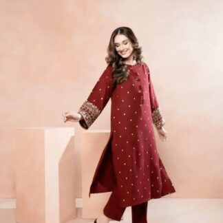 Red Embroidered 2-Piece Lawn Suit for Men