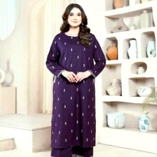 Purple Embroidered 2-Piece Women's Lawn Suit for Weddings & Parties