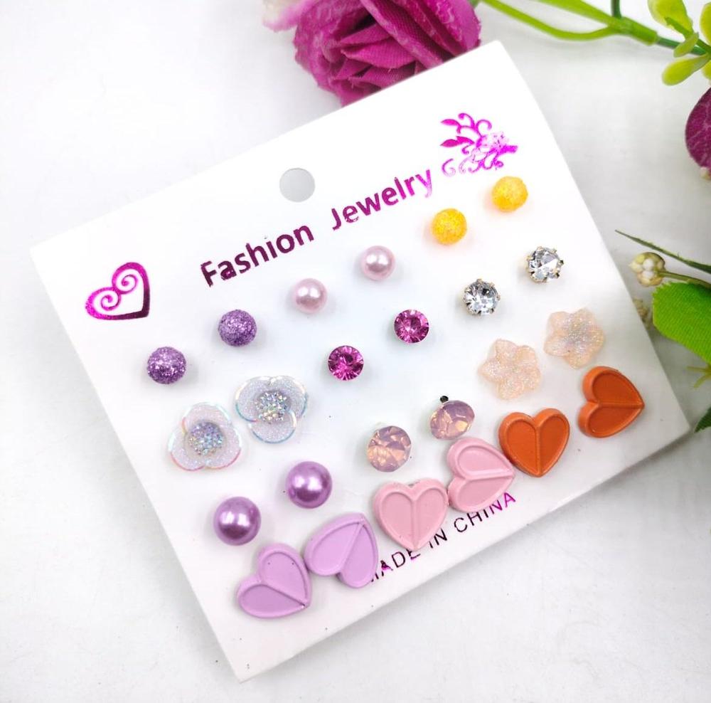 Fashion Jewelry Artificial Stones Ear Studs Pack of 12