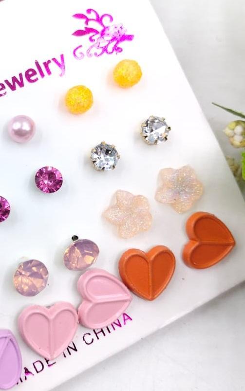 Fashion Jewelry Artificial Stones Ear Studs Pack of 12 - Image 2
