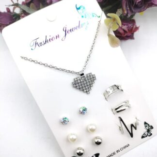 7-Piece Modern Pendant Set Silver Plated Zircon Earrings