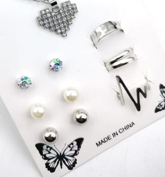 7-Piece Modern Pendant Set Silver Plated Zircon Earrings - Image 3