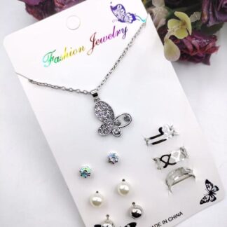 Modern Butterfly Pendant Set with 3 Earrings & 3 Rings