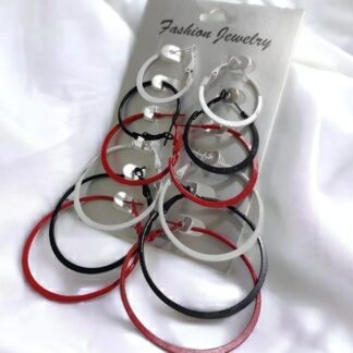 Trendy Plain Hoop Earrings Pack of 6 Alloy Red Black White