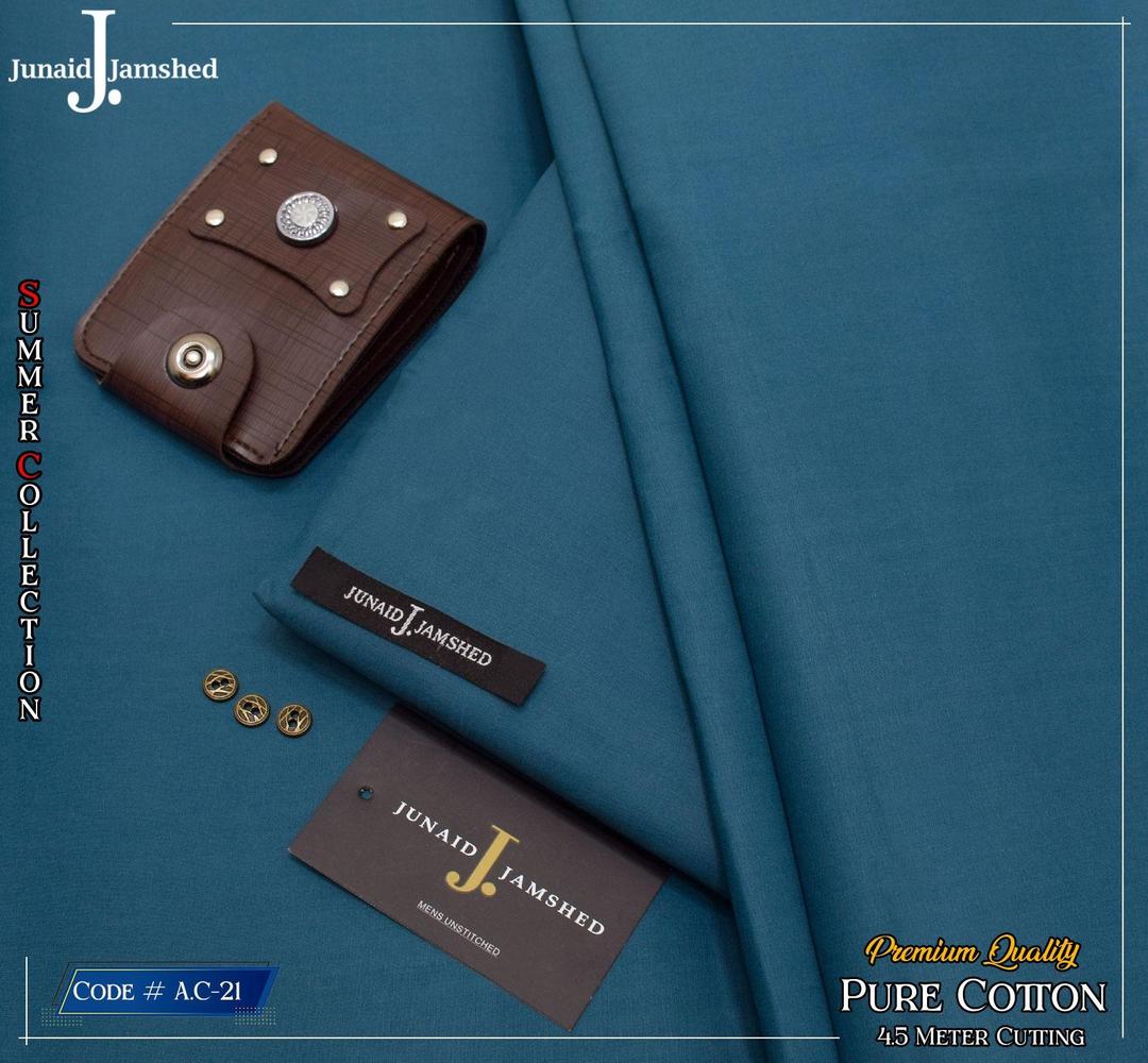 Turquoise Pure Cotton Unstitched Suit for Men