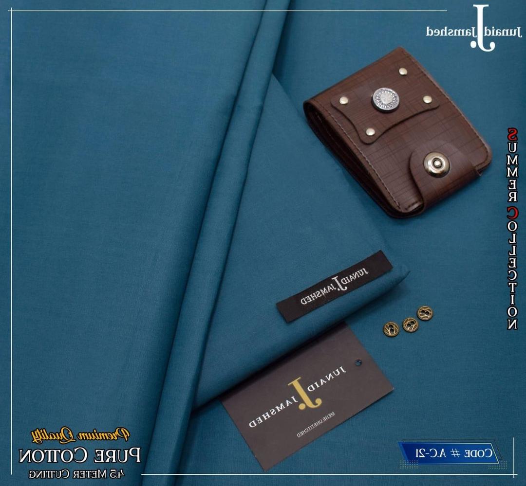Turquoise Pure Cotton Unstitched Suit for Men - Image 2