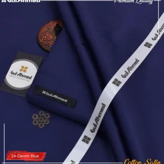 Men's Unstitched Cotton Satin Suit Fabric 24 Denim Blue Gul Ahmed