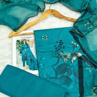 3-Piece Digital Print Lawn Suit Turquoise Pakistani Women