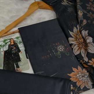 Black Digital Print 3-Piece Lawn Suit with Bamber Dupatta