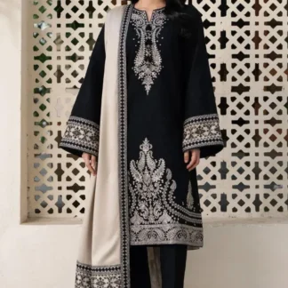 Black Embroidered Lawn 3Pcs Women Suit Set