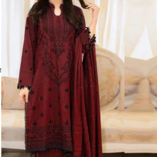 Red Embroidered Lawn 3Pcs Set for Women