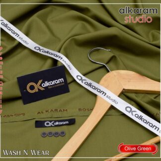 Olive Green Wash & Wear Men Suit Unstitched Winter