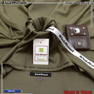 Gul Ahmed Men's Wash & Wear Suit Olive Green All Season