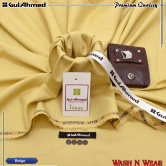 Gul Ahmed Men's Beige Wash N Wear Suit with 8 Buttons