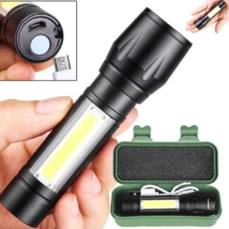 Zoomable Rechargeable LED Torch Light Black Aluminum Waterproof
