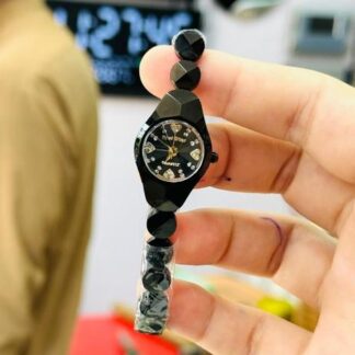 Women's Black Chain Strap Watch with Sparkles