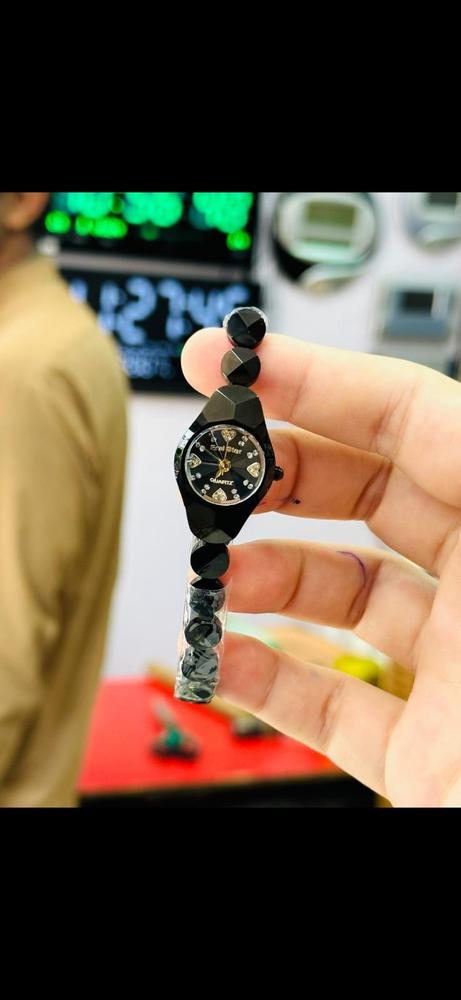 Women's Black Chain Strap Watch with Sparkles