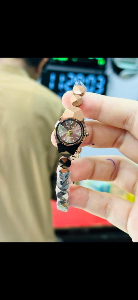 Women's Black Chain Strap Watch with Sparkles - Image 2