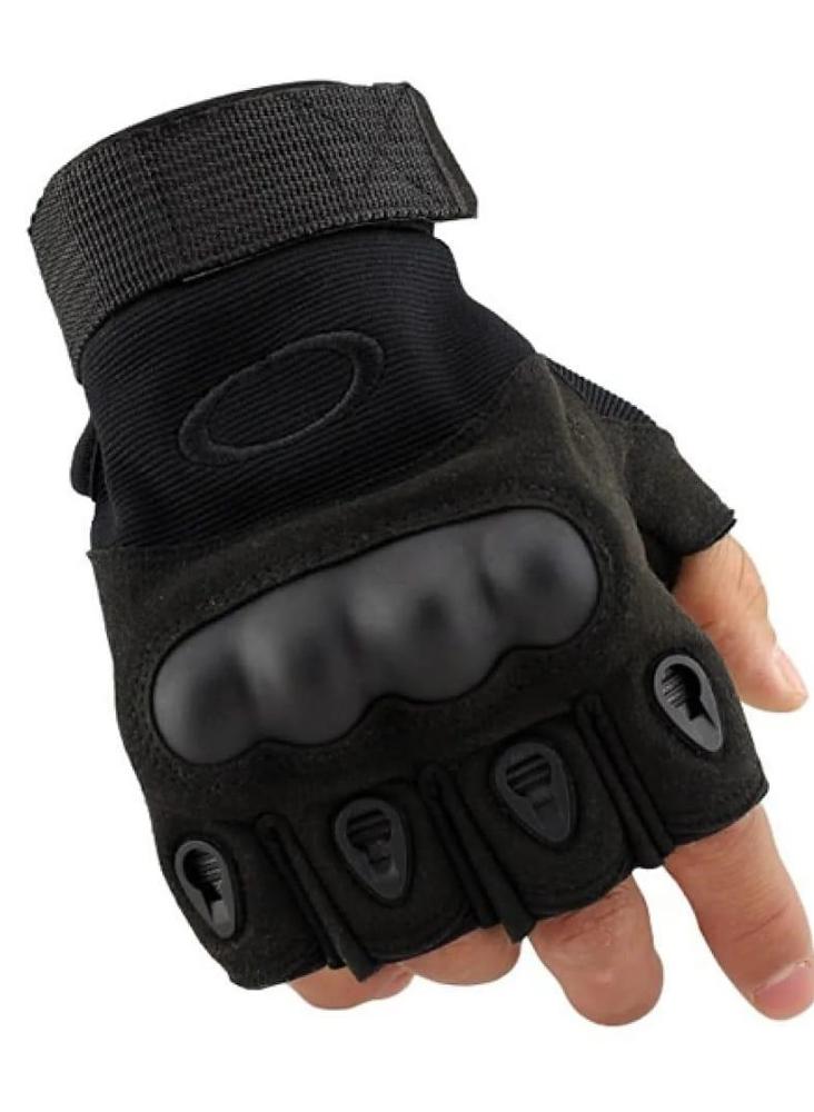 Men PU Nylon Gloves & Pads Black Tactical Set - Image 2