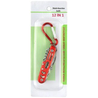 Red 12-in-1 Stainless Steel Multi-Tool Knife with Carabiner