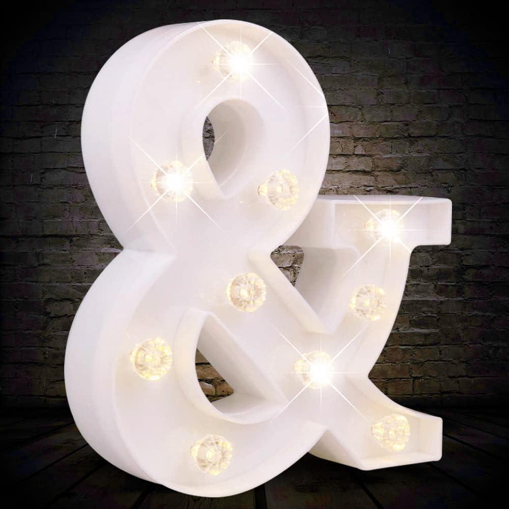LED Ampersand Light White Battery Operated Decor