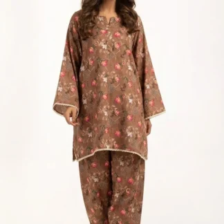 Women's Printed 2-Piece Suit Brown Polo Cotton Bakra Eid