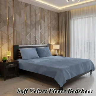 Premium Fleece Bedsheet Set Silver Double Bed