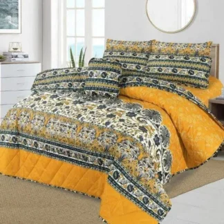 Double Bed Cotton Printed Comforter Set Yellow