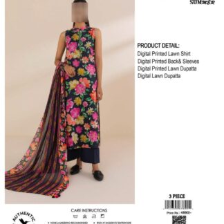 Digital Printed Lawn 3-Piece Suit Black Floral Summer