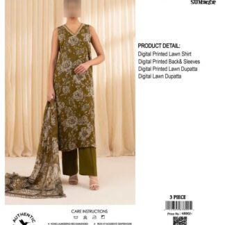 3 Piece Digital Print Lawn Suit Green for Women