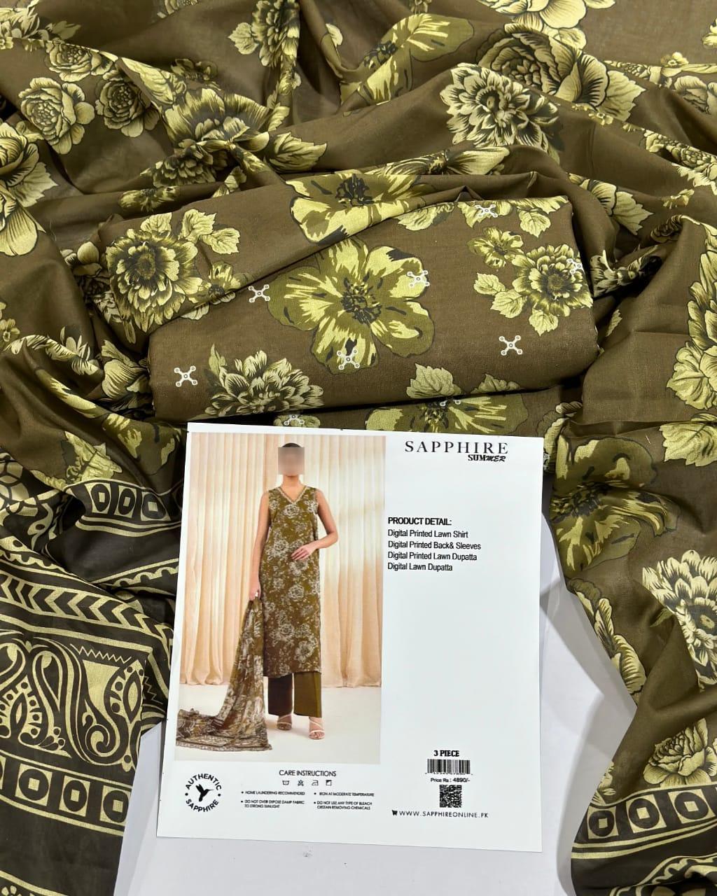 3 Piece Digital Print Lawn Suit Green for Women - Image 2