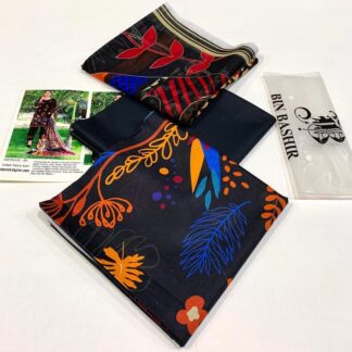 3-Piece Digital Print Lawn Suit Black Orange Blue
