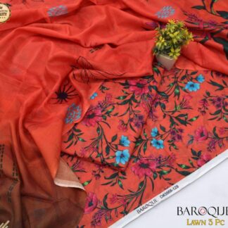 Women's 3Pc Red Floral Lawn Suit Unstitched