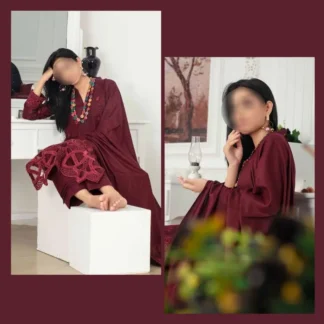 Maroon Chikankari 3-Piece Dhanak Suit for Women