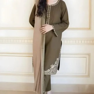 Green Embroidered Lawn 3Pcs Women Suit Set