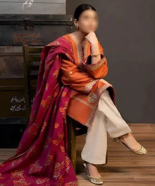 Coco Zara Shahbazan Embroidered Lawn 3Pcs Set Brown - Image 3