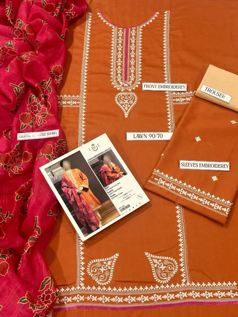 Coco Zara Shahbazan Embroidered Lawn 3Pcs Set Brown - Image 5