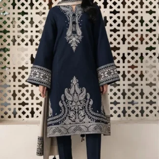 Eid 3-Piece Lawn Suit Silver Embroidery Trousers Dupatta