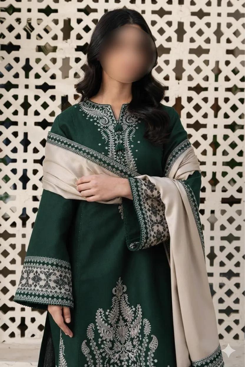Green Embroidered 3-Piece Eid Suit for Bridesmaids - Image 2