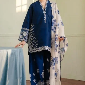 Blue Embroidered Lawn Shirt Set with Dupatta