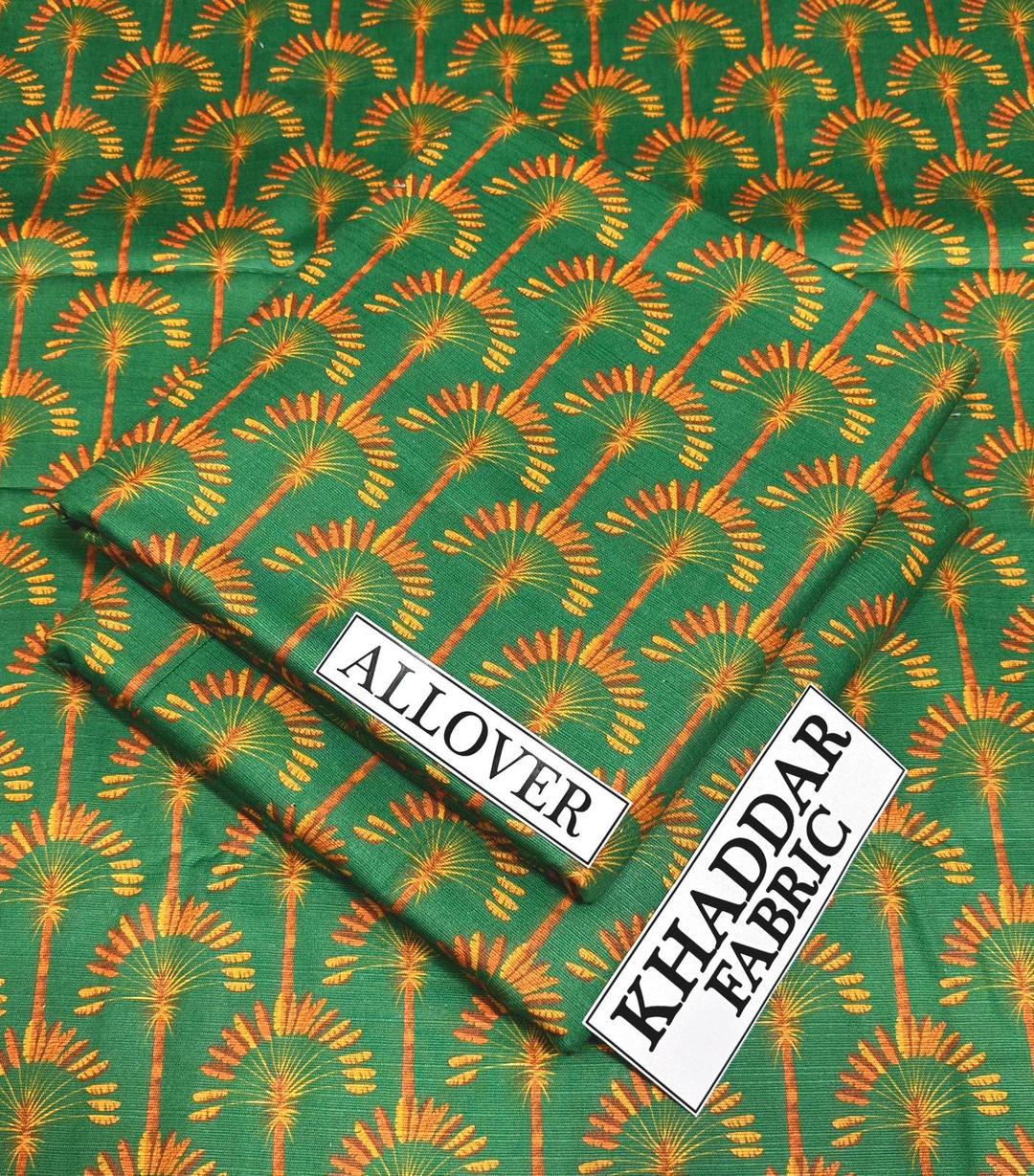 Khaddar Fabric Green Orange Palm Tree Unstitched Suit - Image 2