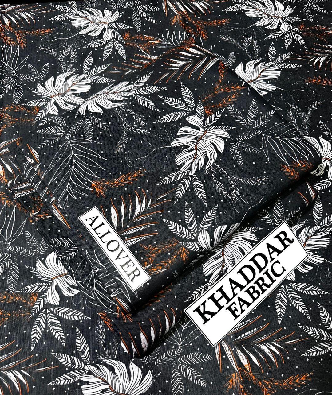 Khaddar Suit Black Leaf Print Women Casual Evening Party Wear - Image 2