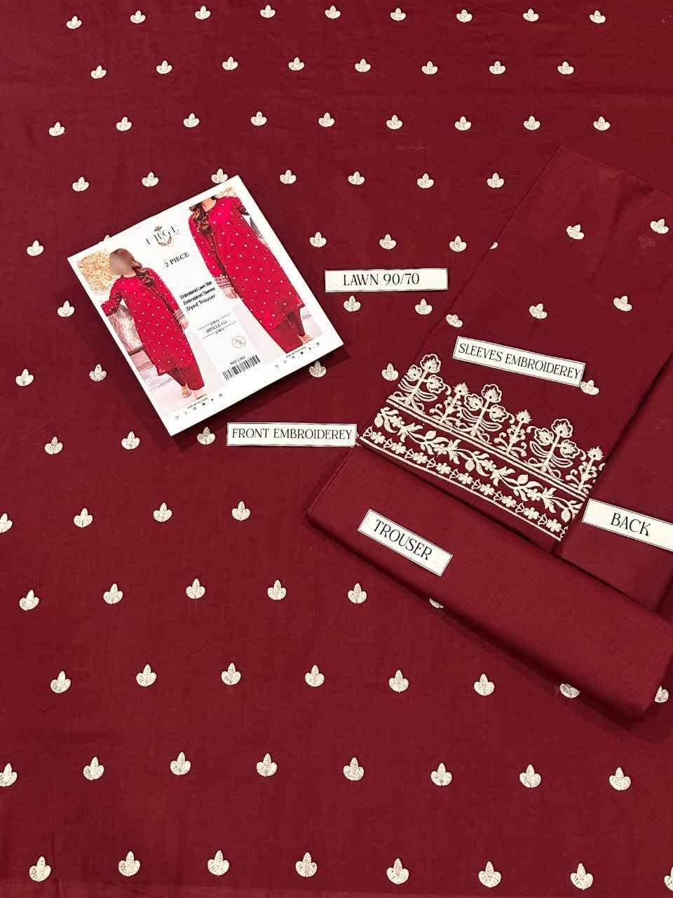 Women Embroidered Lawn Suit Maroon Bakra Eid - Image 3