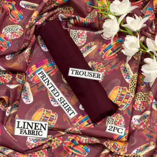 Women Linen Printed Suit Brown Trousers Set