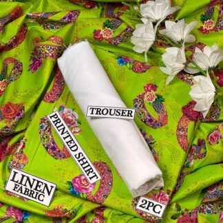 Women Linen Printed Suit Green Floral 2.5m