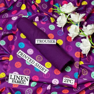 Women's Purple Linen 2-Piece Suit with Button Print