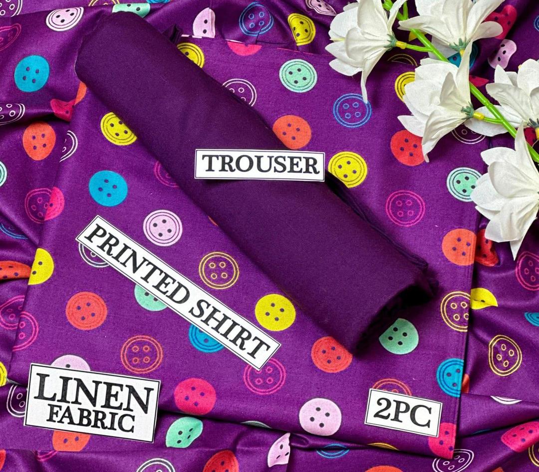 Women's Purple Linen 2-Piece Suit with Button Print - Image 2