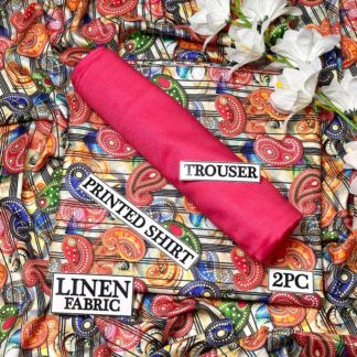 Women Linen Suit 2Pc Digital Print Paisley Red Blue Green