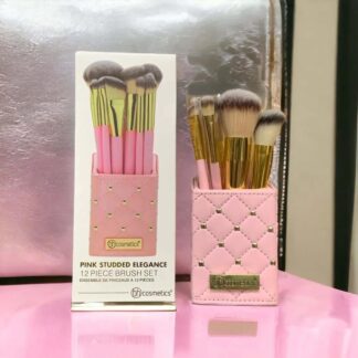 Pink Studded 12Pcs Makeup Brush Set for Blending & Contouring